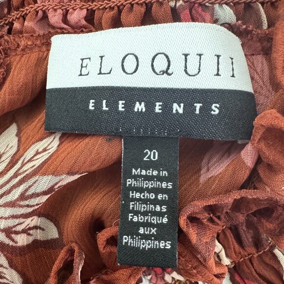 Eloquii Elements Blouse Womens 20 Brown Floral Ruffle Sheer Long Sleeve Boho Top - Picture 4 of 10